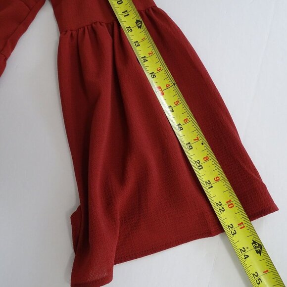 Blue Rain Red-Brown Peplum Long Sleeve Top Women Size S Bell Sleeve Keyhole Back - Picture 7 of 8